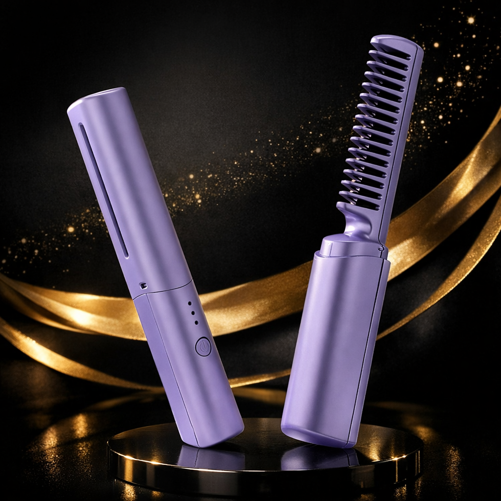 Meneflix Portable Mini Hair Straightener Cordless Rechargeable Mini Adjustable Hair Straightener Hot Comb