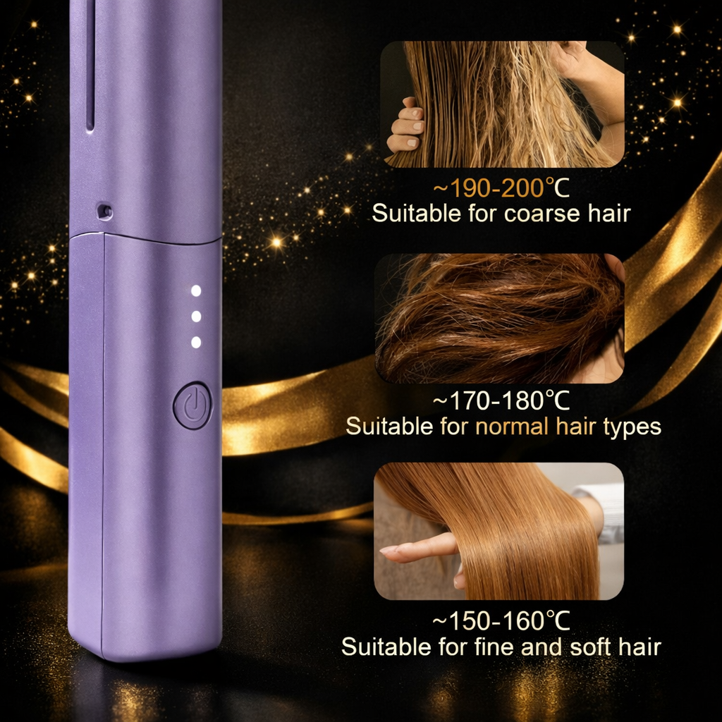 Meneflix Portable Mini Hair Straightener Cordless Rechargeable Mini Adjustable Hair Straightener Hot Comb